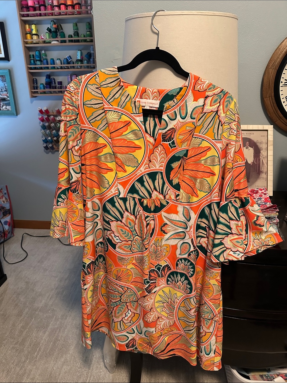 Jude Connally Floral Gilded dress in Orange, ,Kerry style, size small, like new